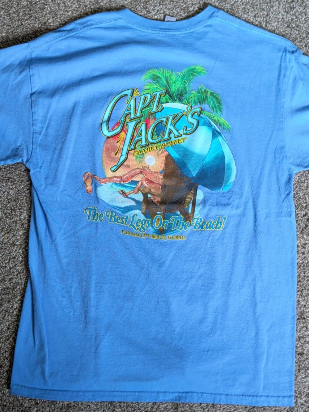Capt. Jack's Family Buffet Panama City FL. Size Large Blue Short Sleeve Vacation